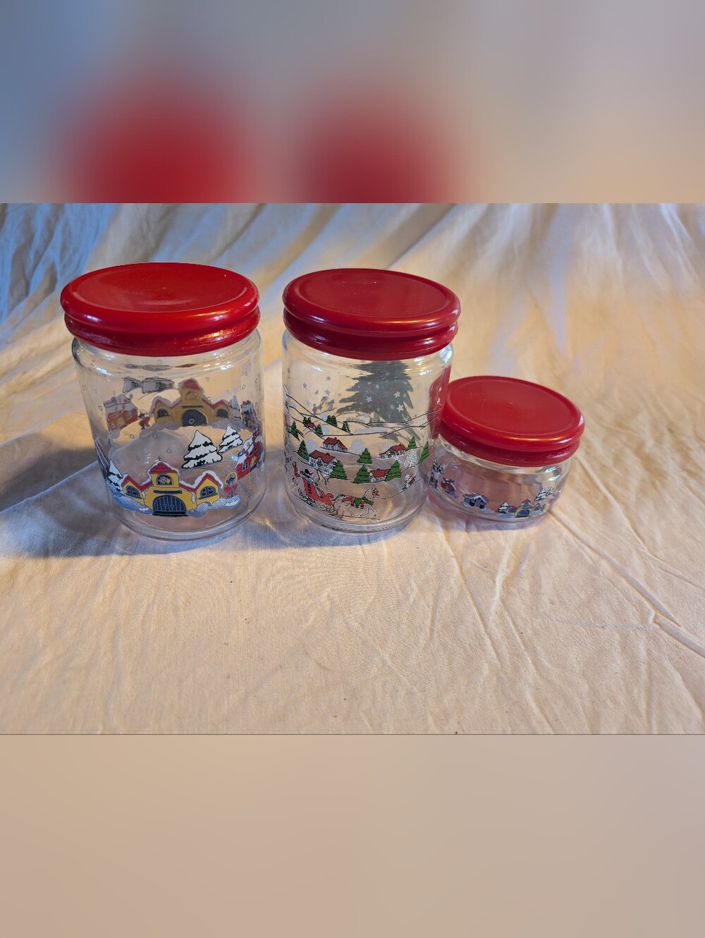 2/60$ Festive Red-Lid Holiday Glass Jars - Set of 3